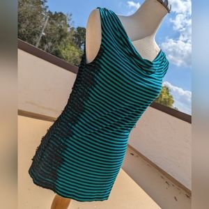 Ann Taylor LOFT Green/Black Striped Sleeveless Cowl Neck Top w/ Lace Sides